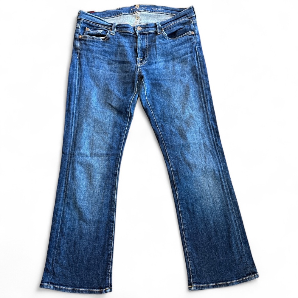 7‎ For All Mankind Crop Flare Jeans Medium Wash Women's Size 31 Made in USA